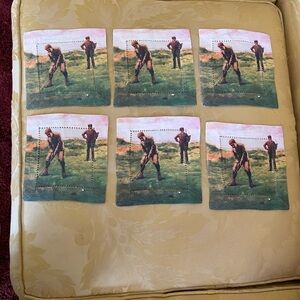 6 Golf Themed Fabric Squares Cocktail Napkins